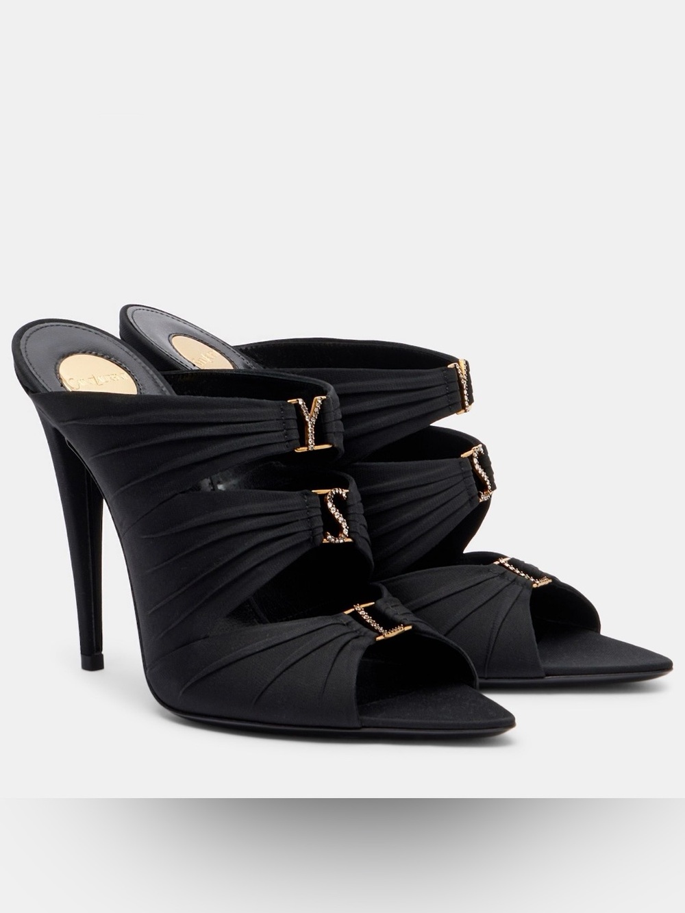 SAINT LAURENT Emilie YSL logo crystal satin heels